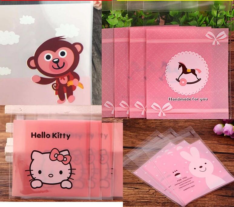 100 Pack Creative Cookies Bag Cute Cartoon Candy Bag Baking Bag