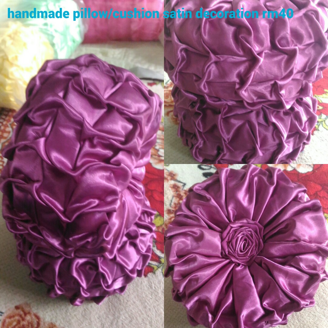 Bantal Hiasan Kereta Atau Ruang Tamu Handmade Satin Silk Round Bantal Hiasan Kereta Atau Ruang Tamu Handmade Satin Silk Round Cushion Pillow Design Craft Goods Accessories On Carou