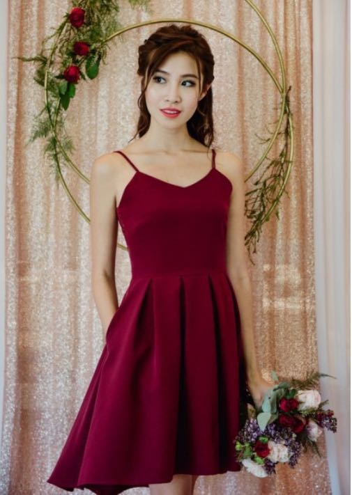 burgundy dip hem dress
