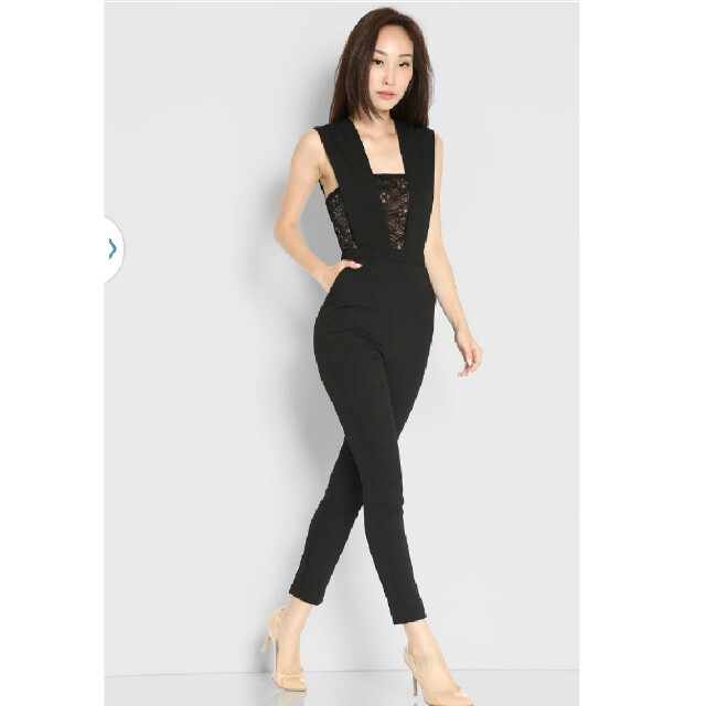 black jumpsuit nude shoes