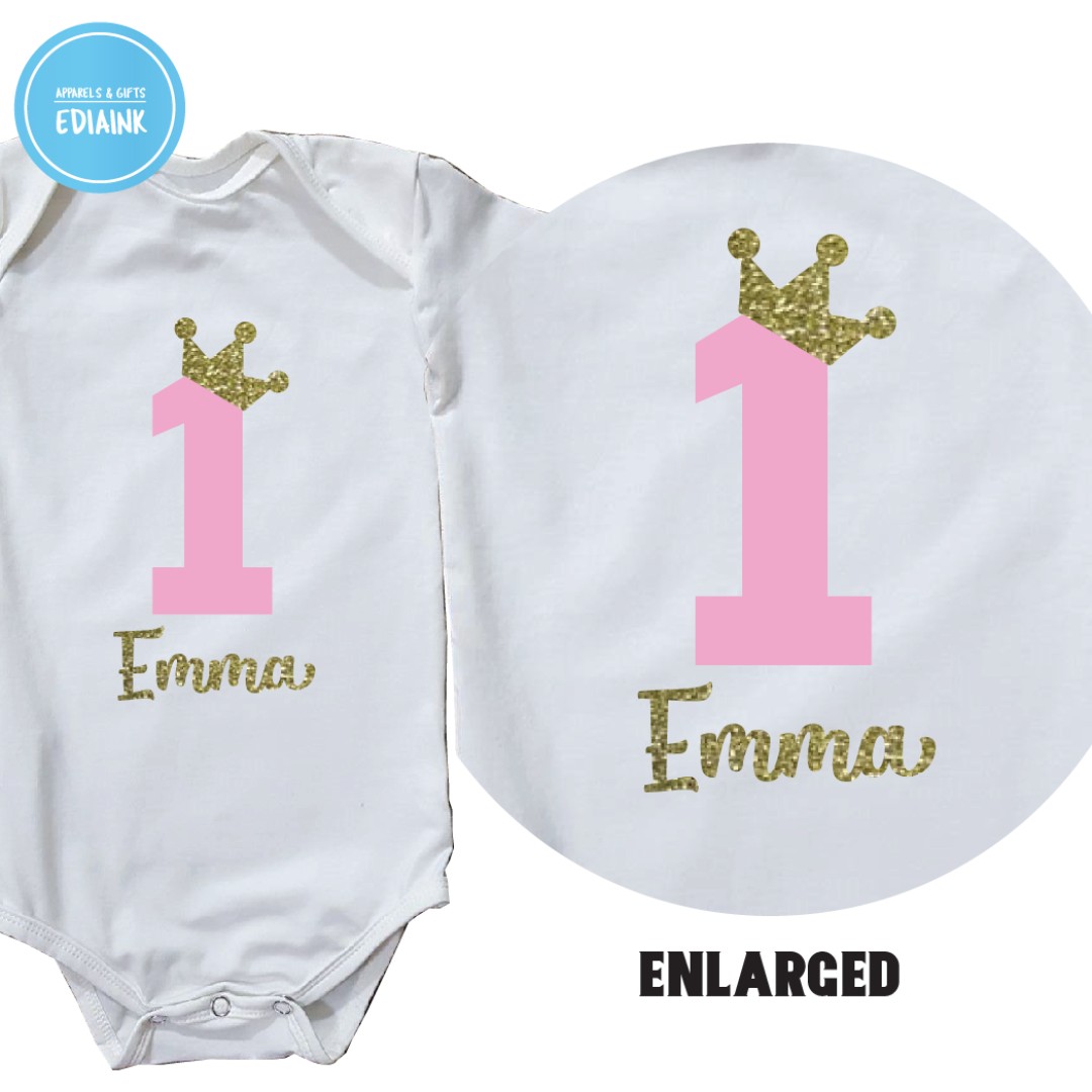 First Birthday Baby Romper Number 1 With Crown And Name Babies