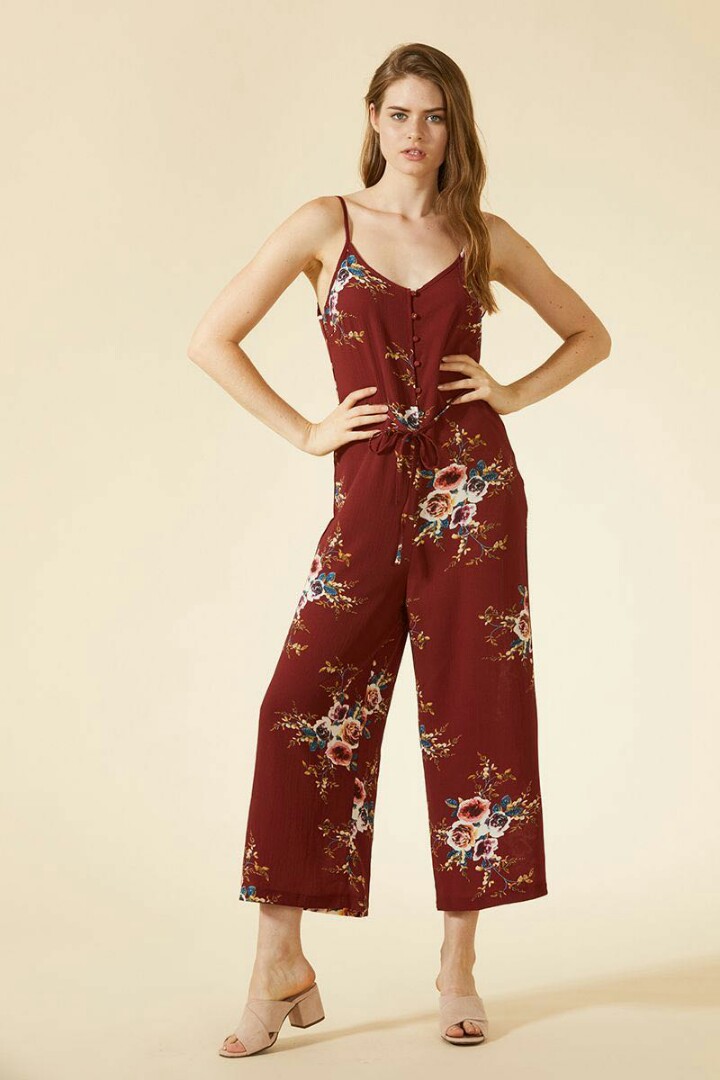 red flowery jumpsuit