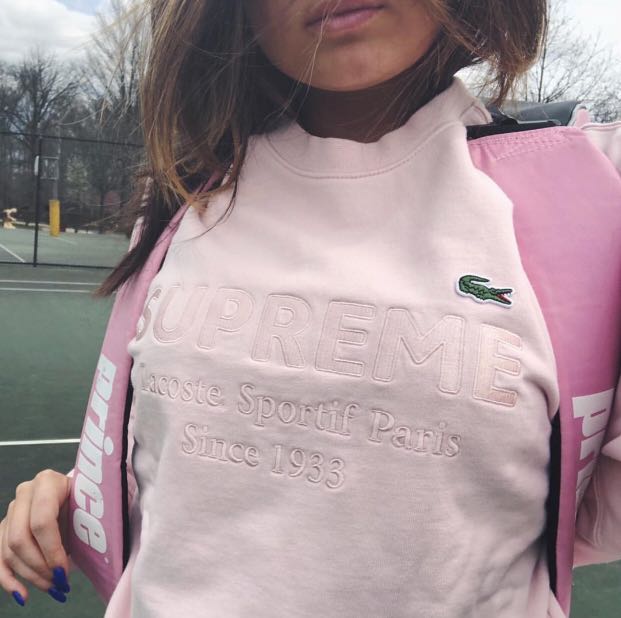 Supreme lacoste sales crewneck pink