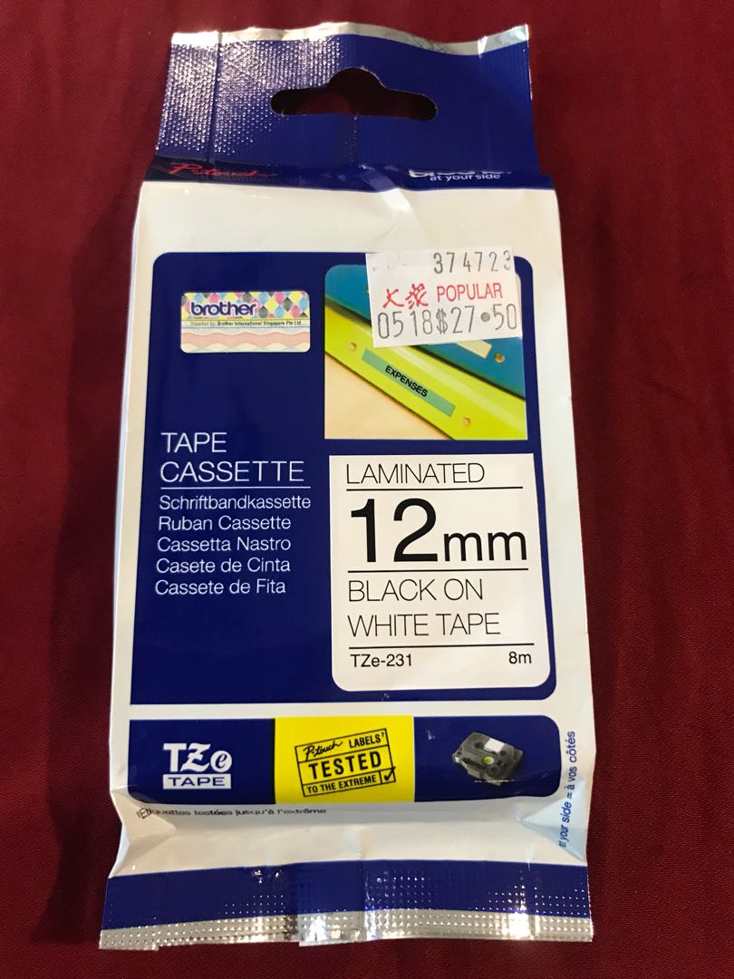 Tape Cassette Laminated 12mm Black on White Tape, Hobbies & Toys