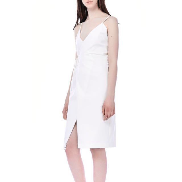 White v neck wrap dress clearance