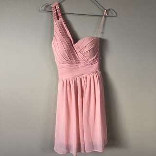 Baby pink one shoulder ball dress