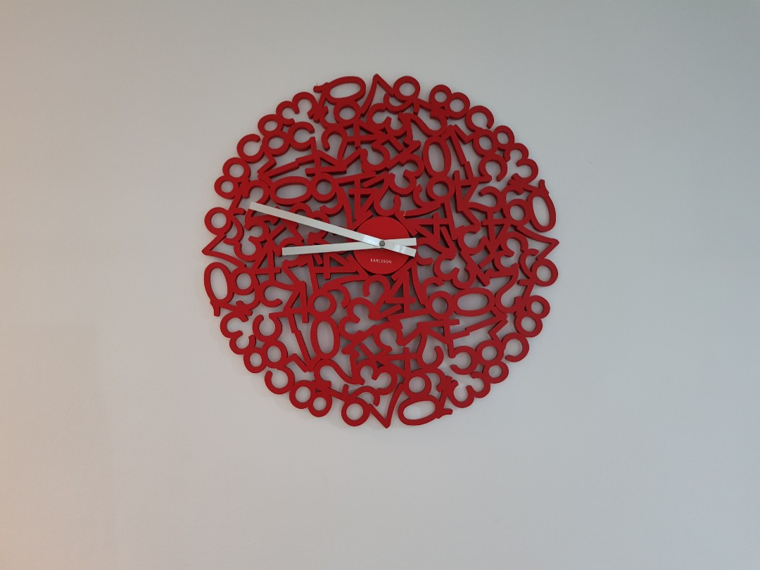 Karlsson Red Mixed Numbers Clock, Furniture & Home Living, Home Decor, Other Home Decor on Carousell
