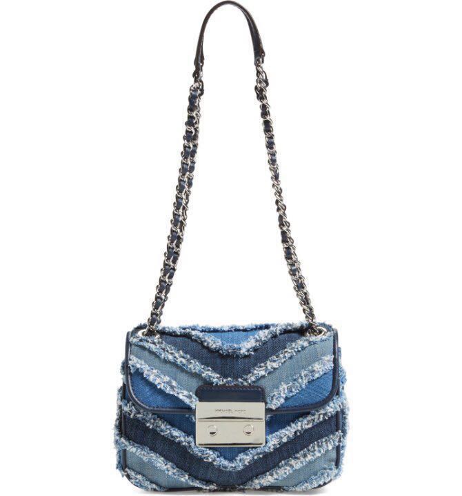 Michael Kors Sloan denim chevron chain bag Women s Fashion Bags