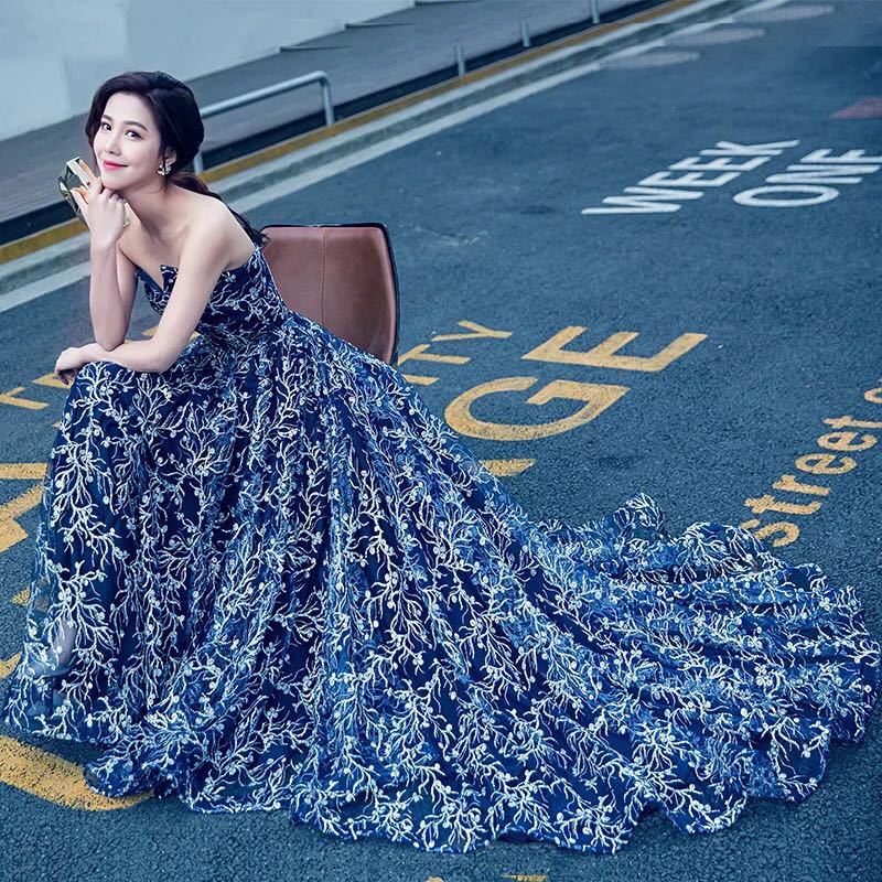 Midnight blue evening dresses on sale
