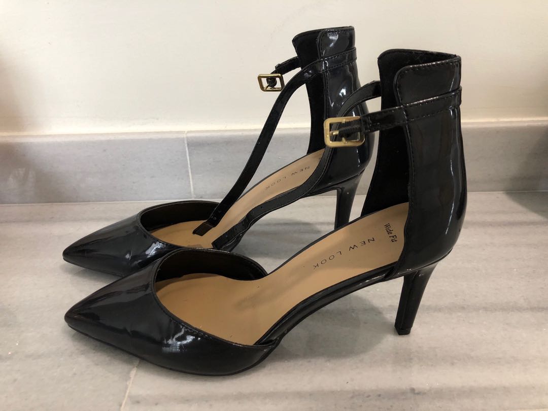 wide fit black patent heels