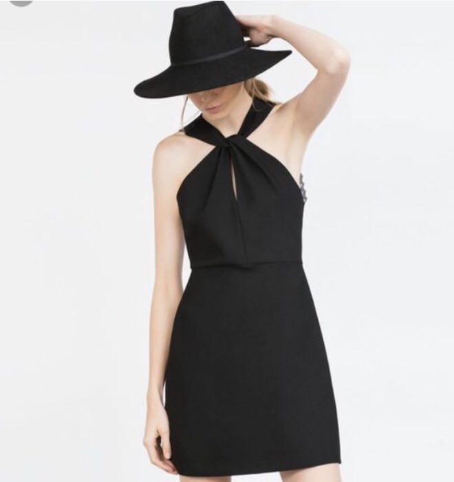zara black backless dress