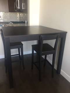 IKEA Dark Brown Modern Table with Two Chairs