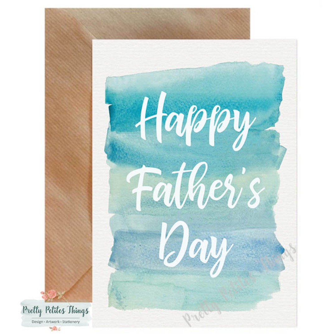 Handcrafted Watercolour Father's Day Card - Happy Father's Day Dad ...