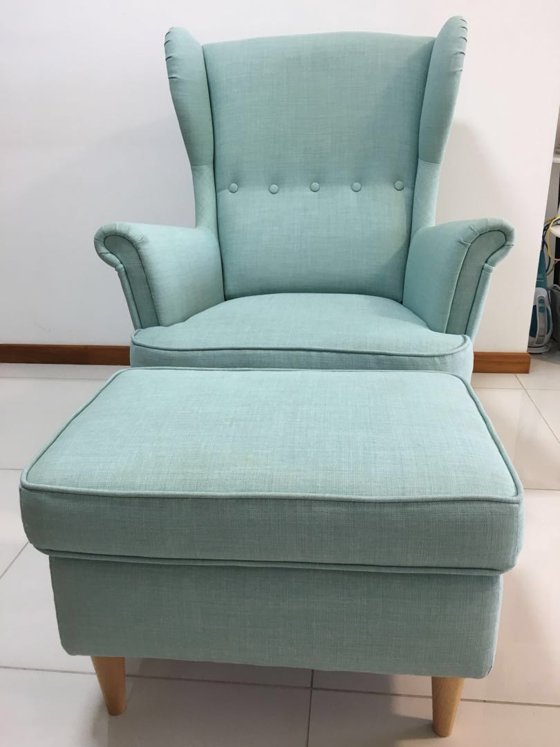 ikea strandmon wing chair with footstool
