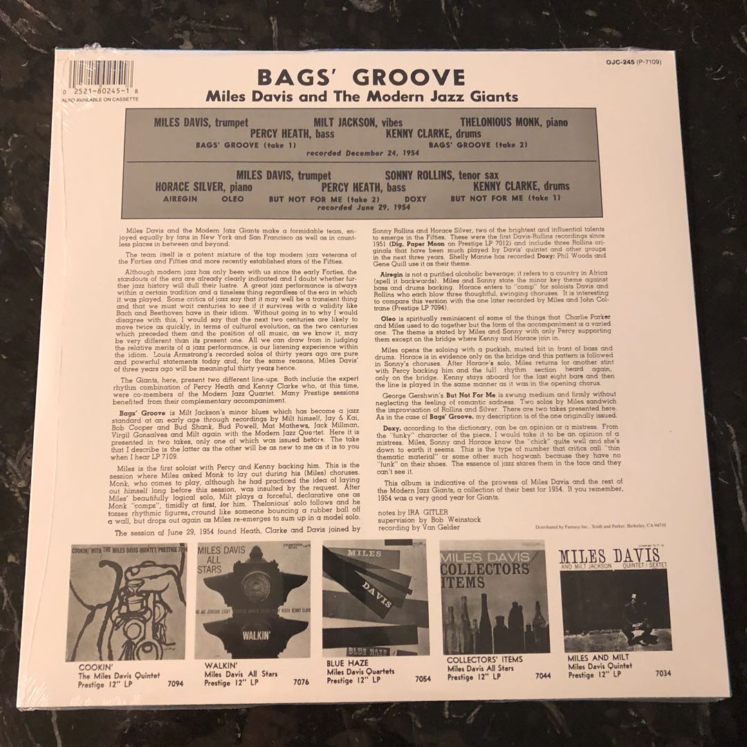 Milt Jackson – Bags' Groove (1979, Vinyl) - Discogs