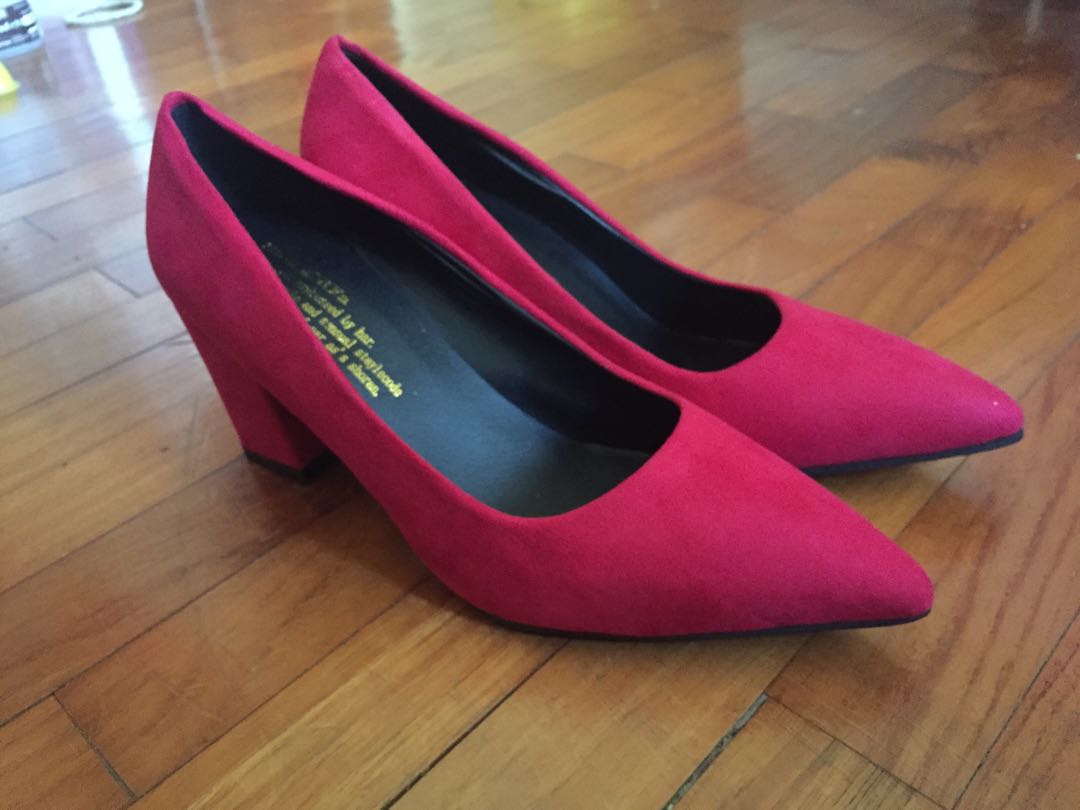Red block heels, Women's Fashion, Shoes 