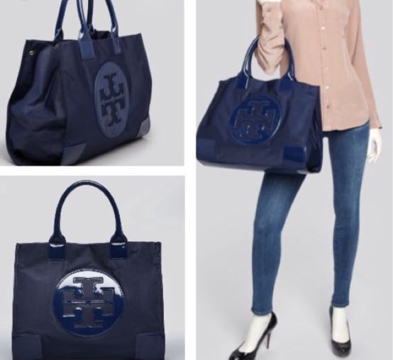 Tory Burch Large Ella Tote (Navy Blue), Luxury, Bags & Wallets on Carousell