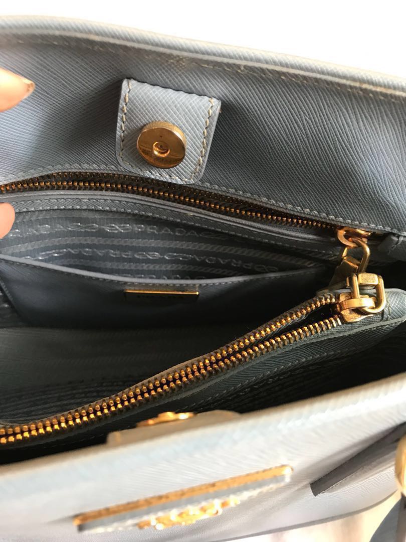 Like New Auth Prada Saffiano Leather Luxe Handbag Light Blue Astrale BN2567