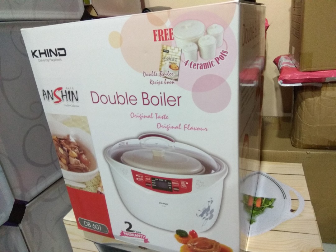 Khind double boiler with 4 Ceramic pots & recipe book, TV & Home