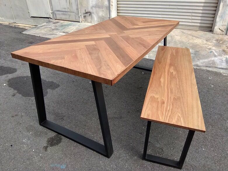 Nyatoh Wood Herringbone Pattern Dining Table 6 Seater