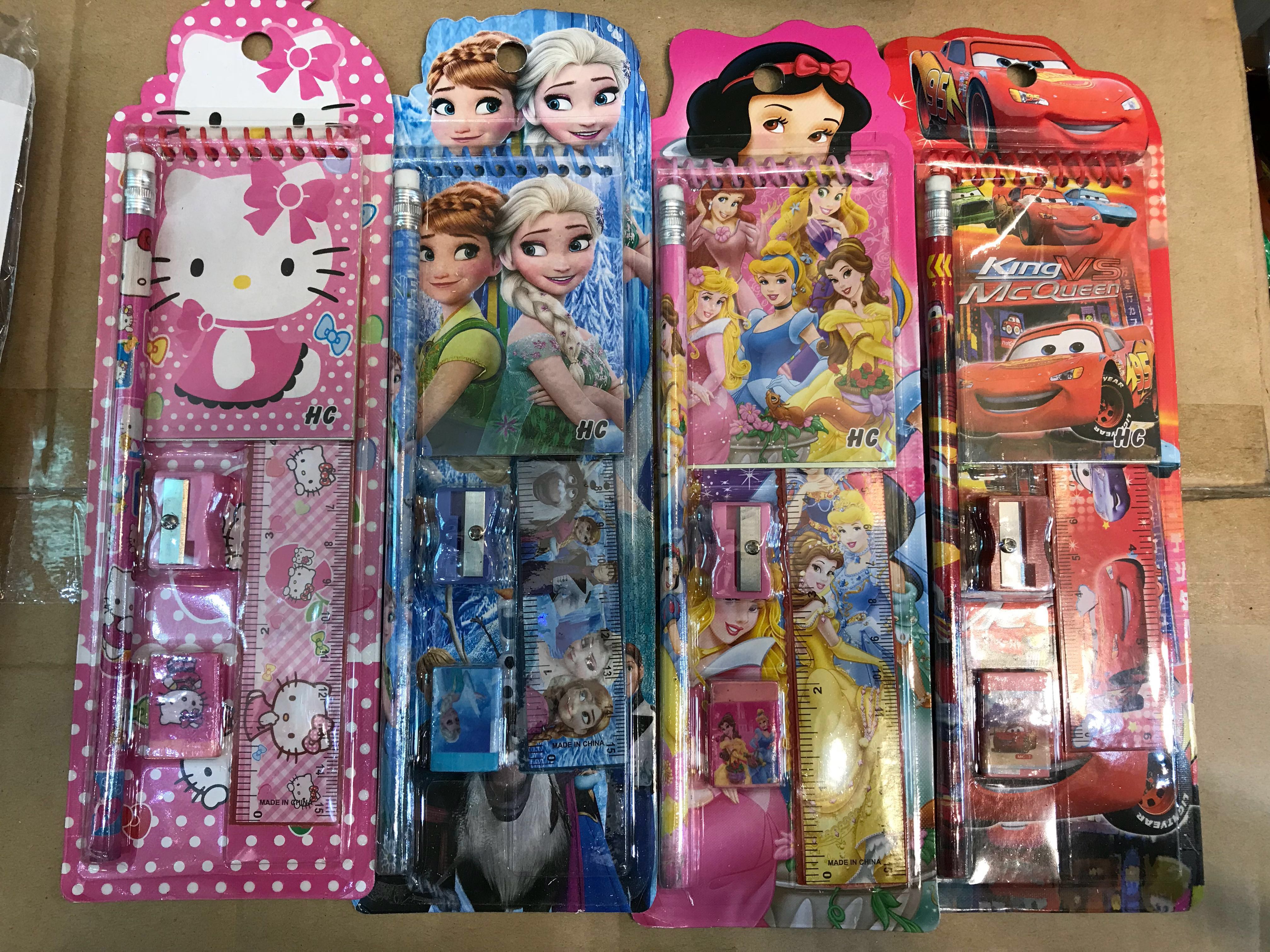 [Party][Door Gift] 5 in 1 stationery set Frozen Princess Hello Kitty Cars Spiderman Mickey Books & Stationery Stationery on Carousell