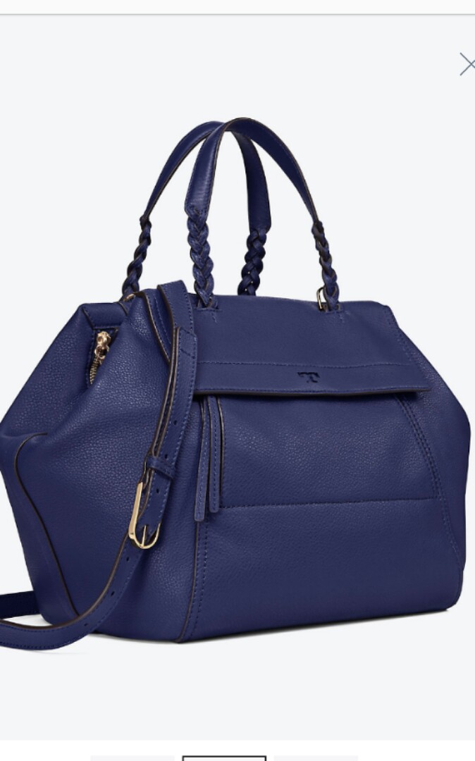Tory Burch large half moon satchel navy blue bag Women s Fashion