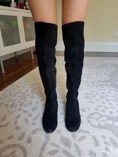 Genuine leather, Over-the-knee black boots. Size 7.5