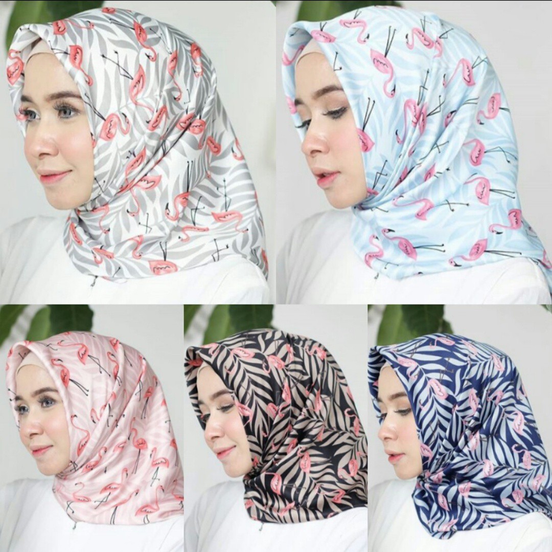 Hijab Segiempat Motif Flamingo Olshop Fashion Olshop Muslim Di Carousell