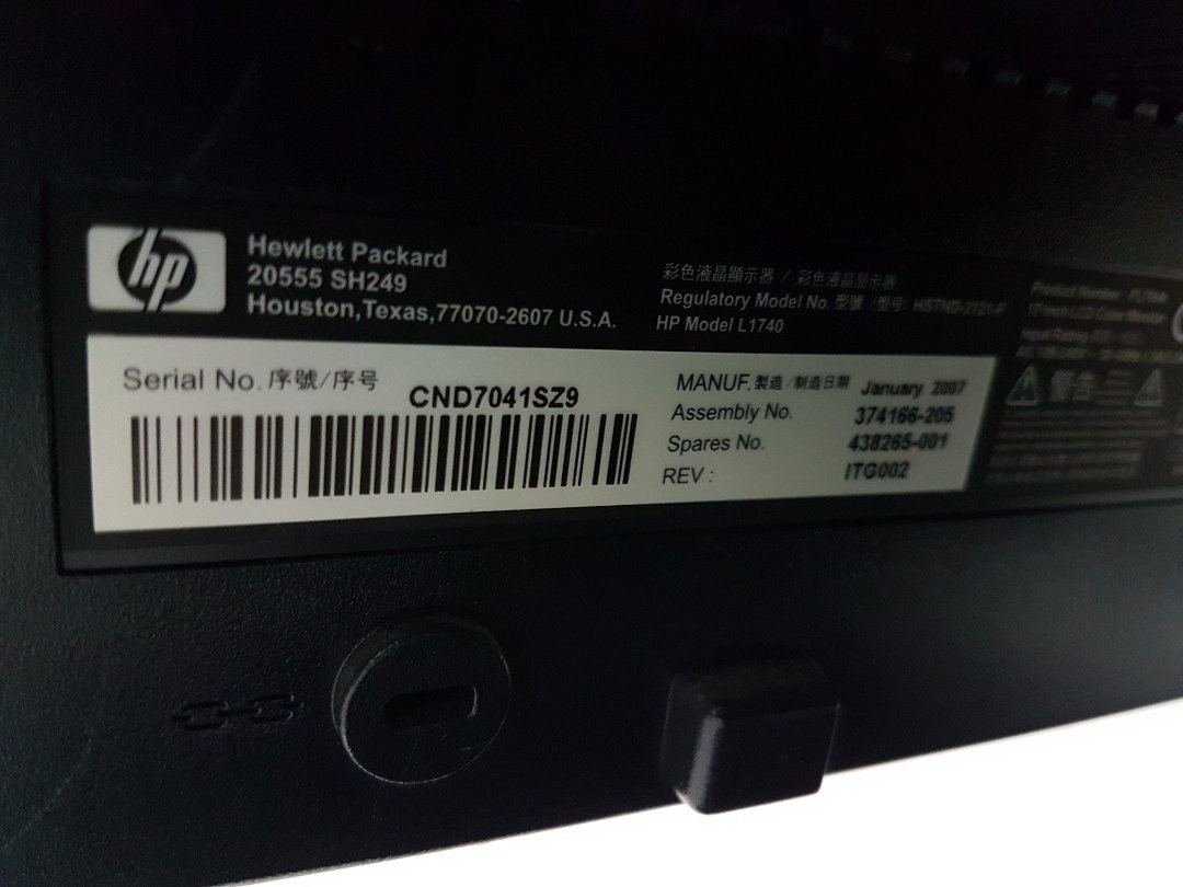 HP 1740 Monitor, Computers & Tech, Parts & Accessories, Monitor Screens ...