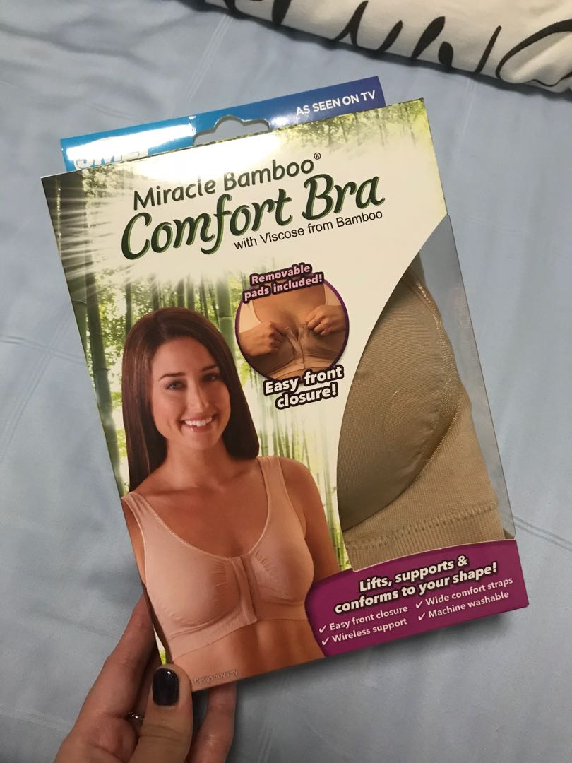 MIRACLE BAMBOO COMFORT BRA EASY FRONT CLOSURE REMOVABLE PADS LARGE
