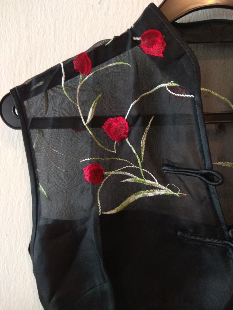 black sheer top with roses