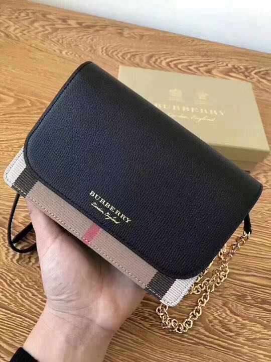 burberry leather and house check wallet with detachable strap