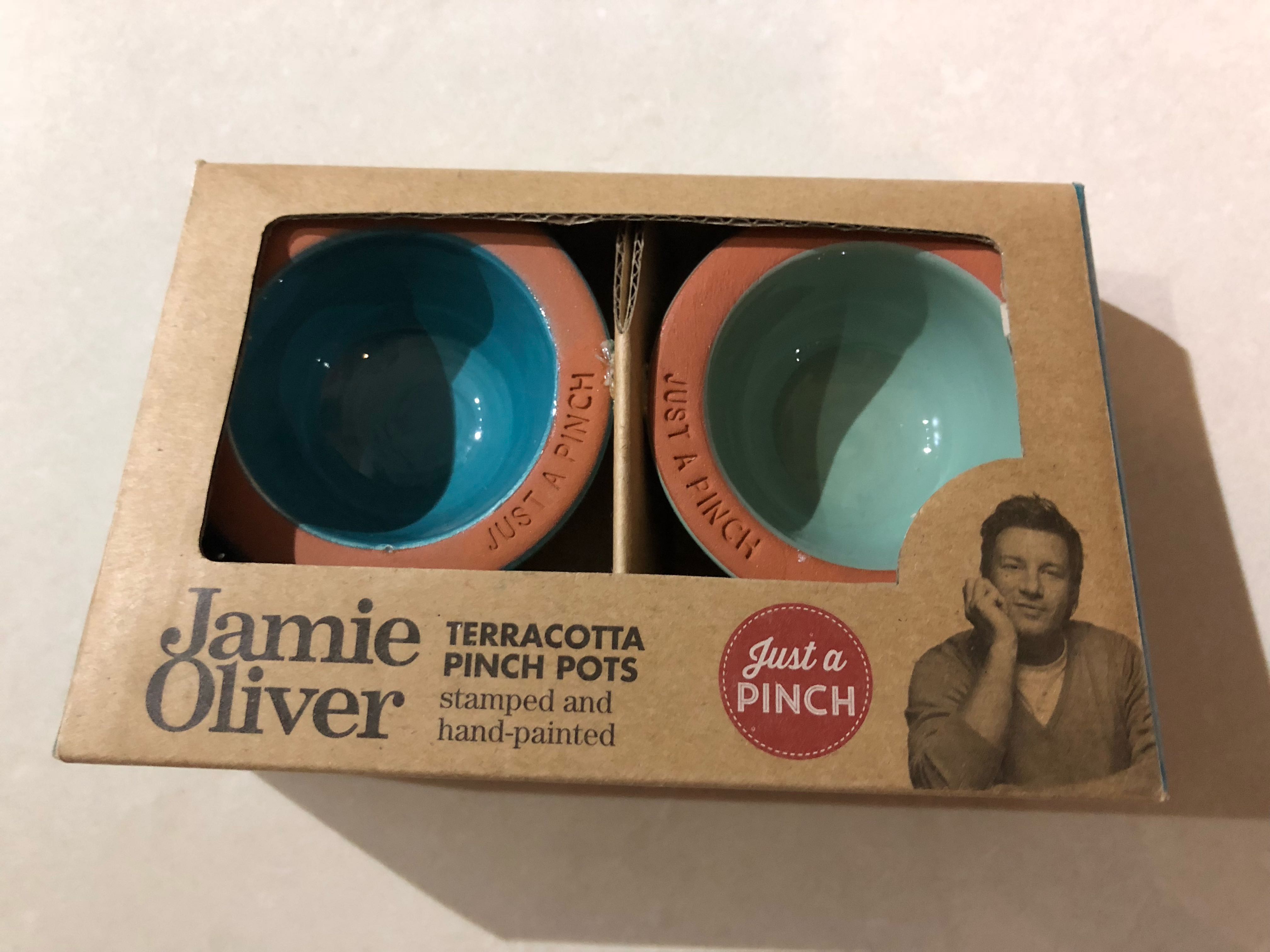 jamie oliver terracotta pinch pots stamped and hand painted 