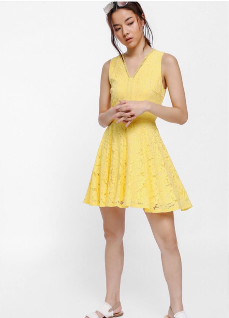 Yellow lace overlay dress Clearance