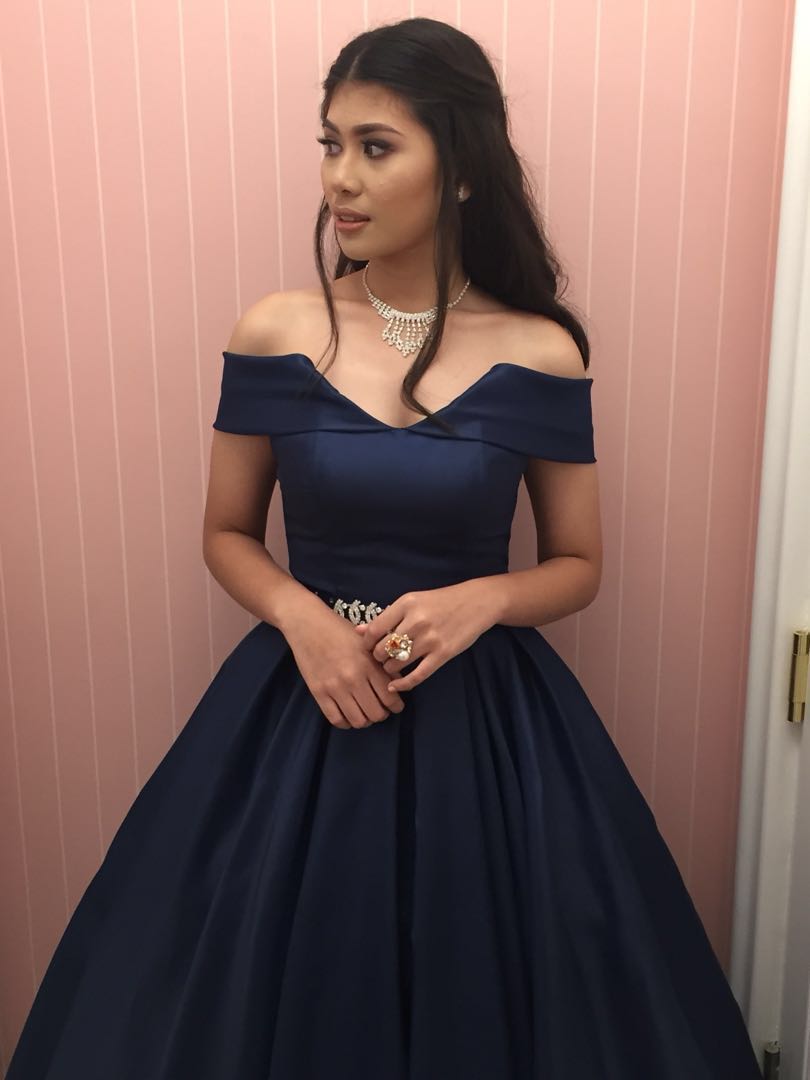 Off Shoulder Midnight Blue Gown w petticoat Women s Fashion