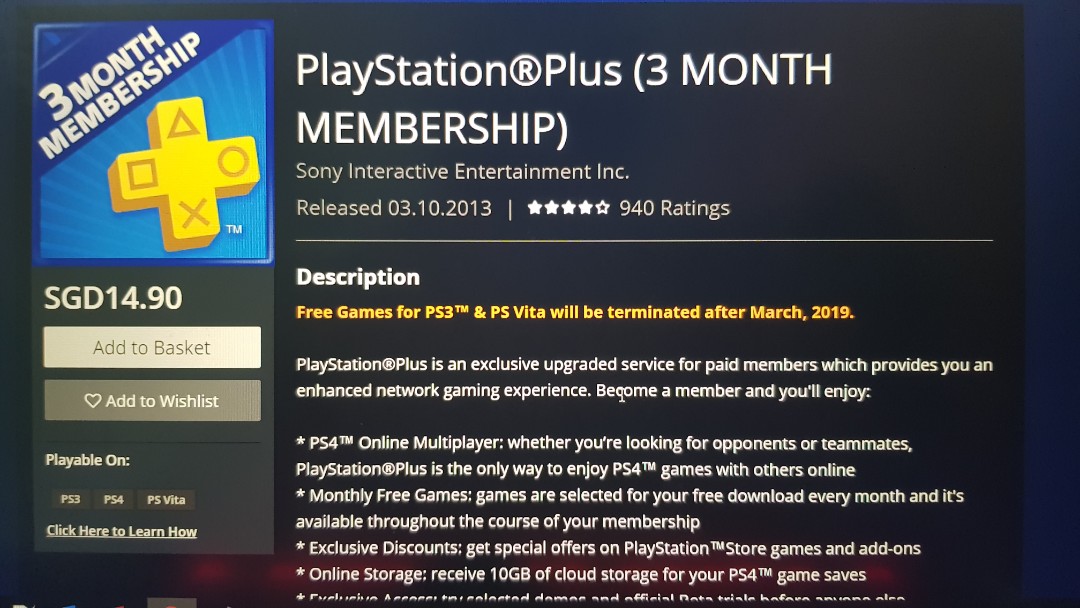 Sony playstation plus 3 months subscription (SEA Region), Video Gaming ...