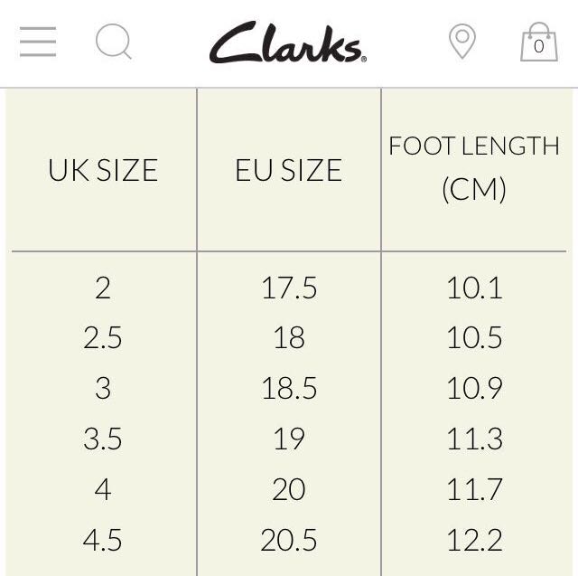 clarks children's shoe size conversion