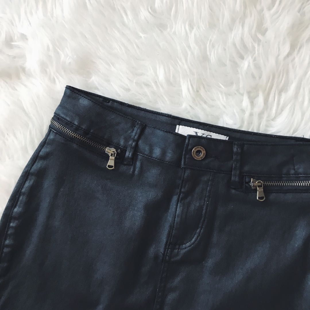 zara leather look jeans