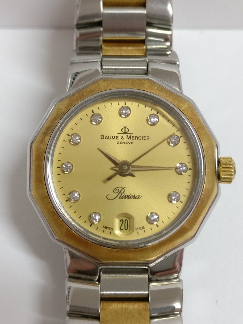Baume Mercier Riviera Ladies Diamonds 18K Gold SS Gold Dial