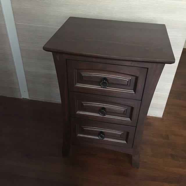CANBERRA 3 Drawer 100 Solid Wood Bedside Table, Furniture & Home