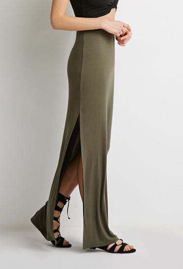 khaki green maxi skirt