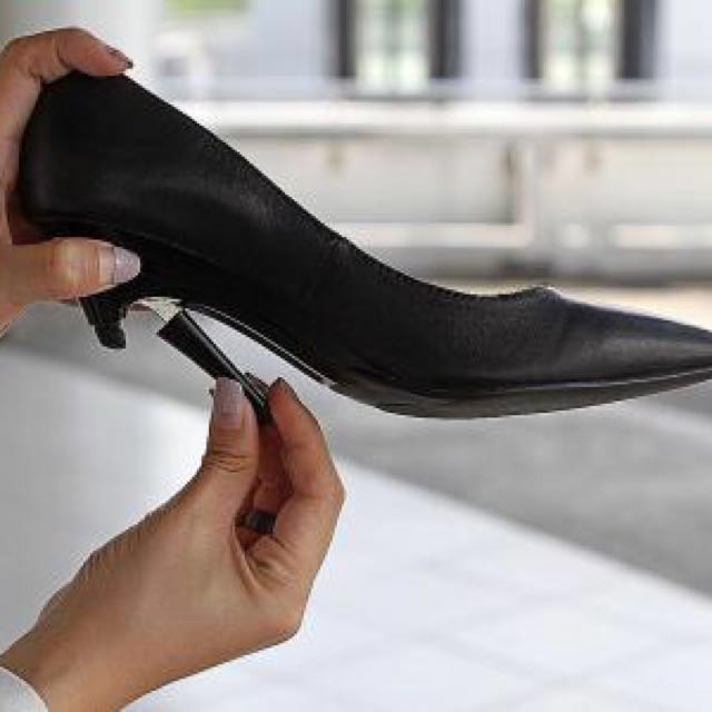 GENA Authentic Adjustable Height Heels Black Leather