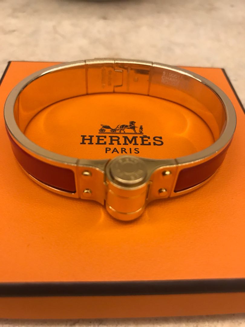 Hermes Chaniere Bangel Red Rose Gold Bracelet, Luxury, Accessories on ...