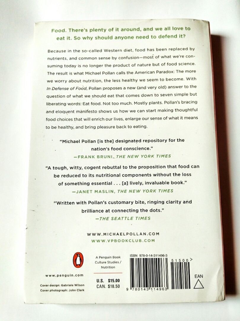 In Defense Of Food An Eater S Manifesto By Michael Pollan Buku