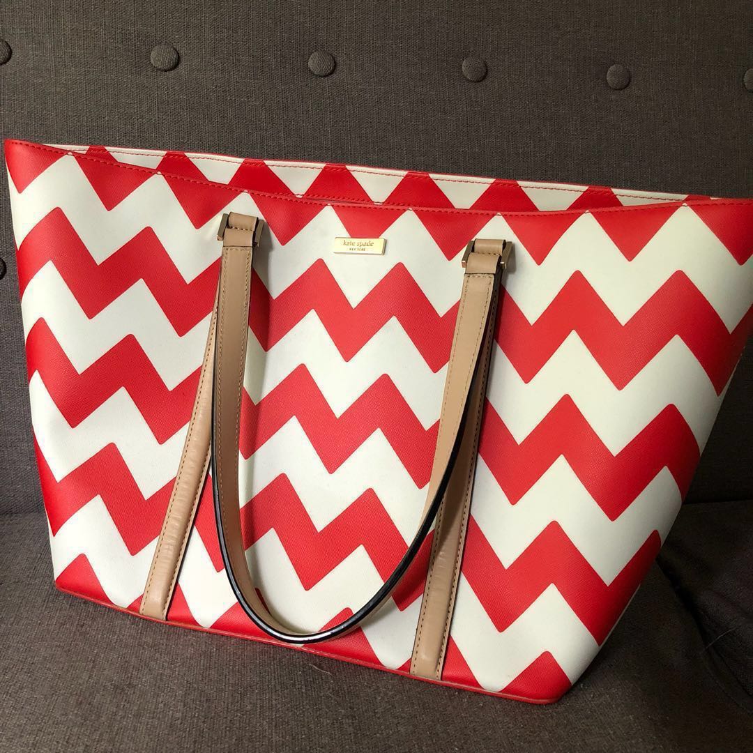 Kate Spade Chevron Medium Harmony South of the Border Tote Orange Reduced to clear