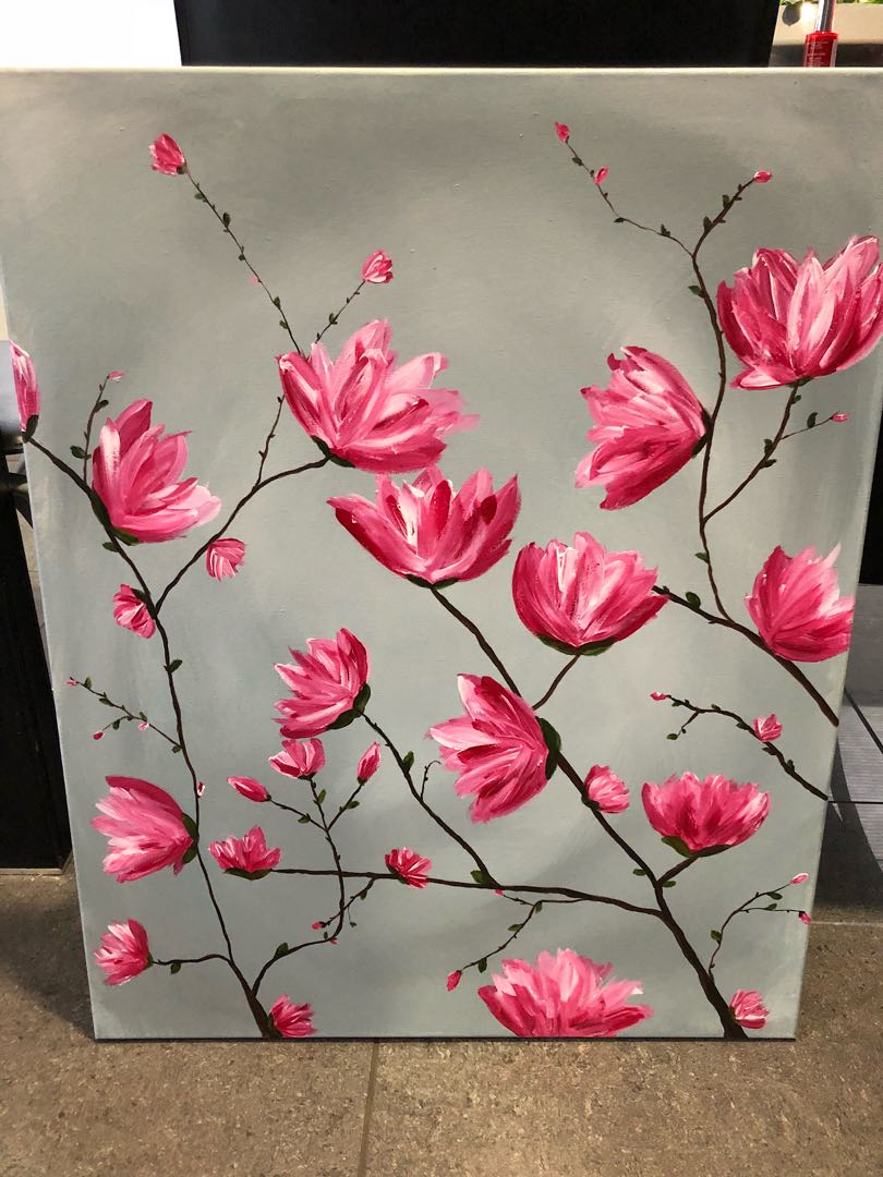 Magnolias Acrylic Painting On Stretched Canvas Home Furniture