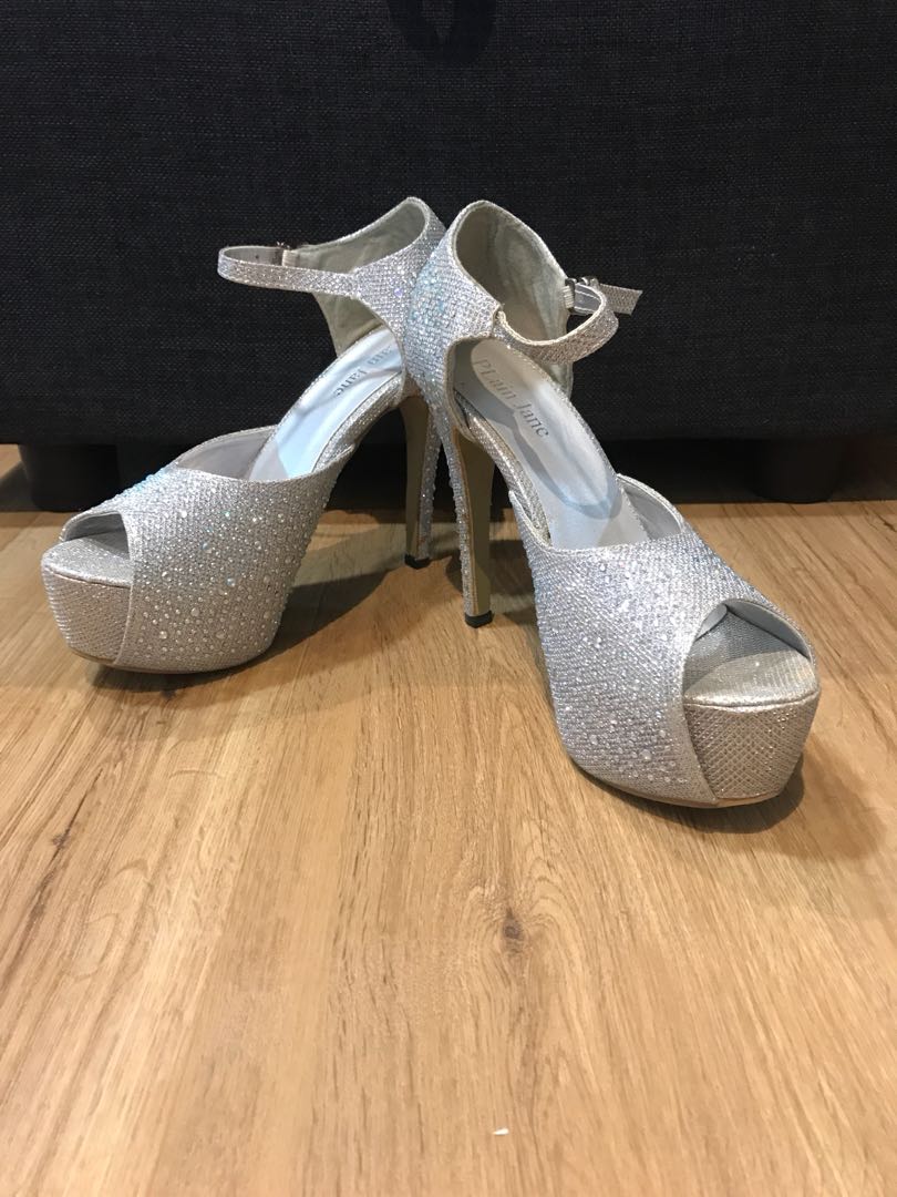 silver bedazzled heels