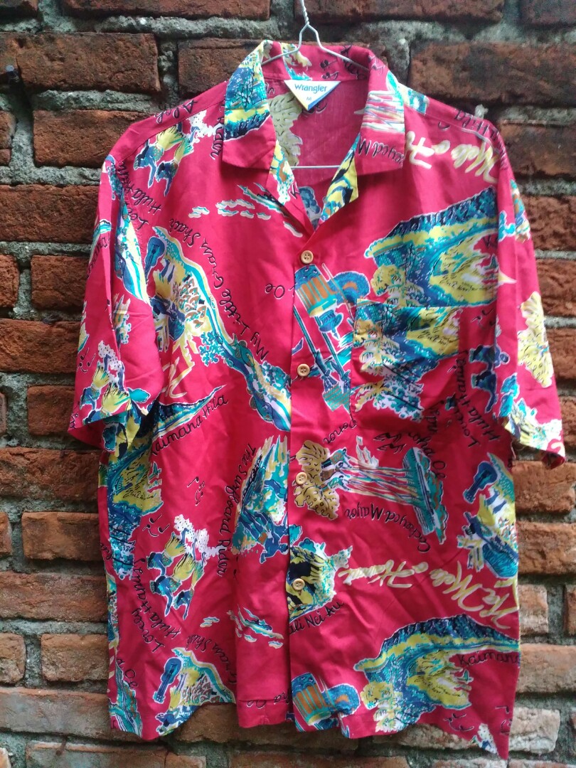 Wrangler Hawaiian Shirt, Fesyen Pria 