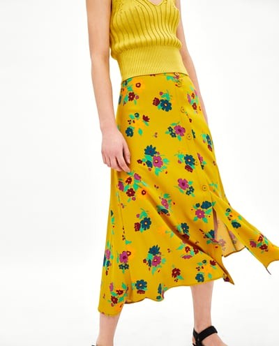 Zara Yellow Floral Skirt, Women's 