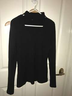 Ribbed long sleeve fitted top with choker collar